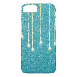 Coque iPhone 8/7 feux suspendus sur parties scintillant turquoise