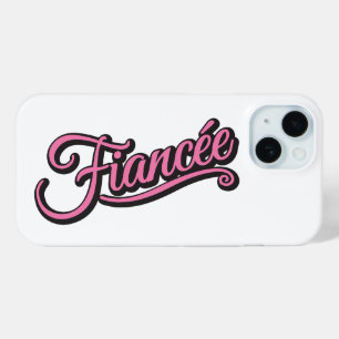 Coque Pour iPhone 15 Fiancée noir/rose sur blanc