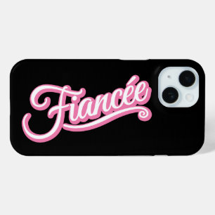 Coque Pour iPhone 15 Fiancée rose/blanc sur noir