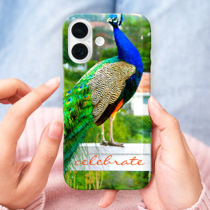 Coque Pour iPhone 16 Fiers bleu vert paon photo Célébrer la citation