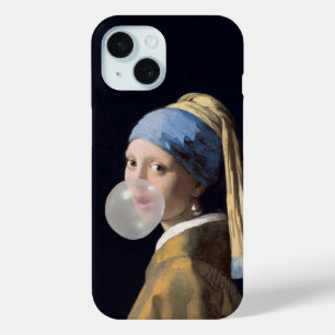 Coque Pour iPhone 15 Fille à oreille perle soufflant une gomme à bulles