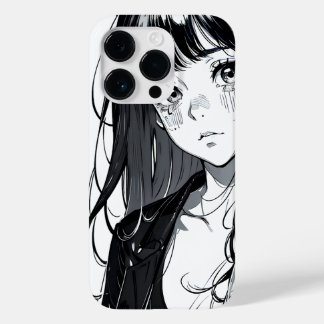 Coque Pour iPhone 14 Pro Fille Anime Noire & Blanc