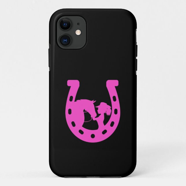 Coques Case-Mate iPhone Fille avec cheval et Casquette occidental Hot rose (Dos)