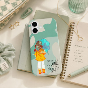 Coque Pour iPhone 16 Fille avec parapluie dans le vent Citation positiv