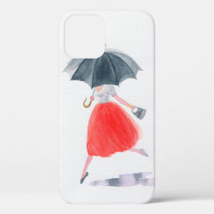 Case-Mate iPhone Case Fille avec parapluie sous la pluie. illustration d
