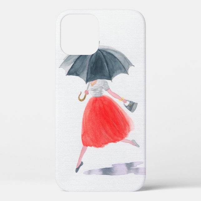 Coques Case-Mate iPhone Fille avec parapluie sous la pluie. illustration d (Verso)
