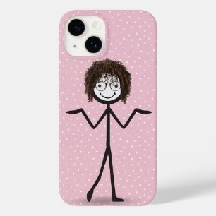 Coque Pour iPhone 14 Fille bonhomme allumette avec cheveux et lunettes