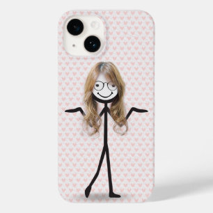 Coque Pour iPhone 14 Fille bonhomme allumettes avec cheveux et lunettes