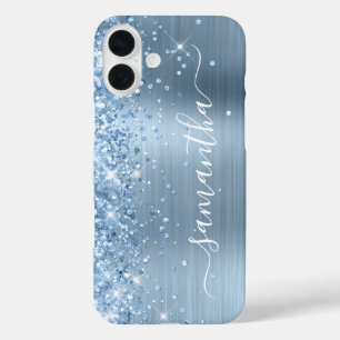Coques iPhone 16 Plus Fille brillante bleu clair signature