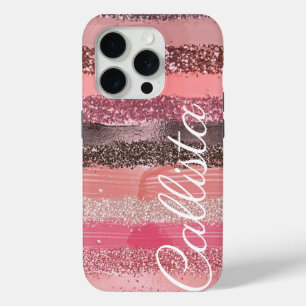 Coque iPhone 15 Pro Fille Chic Coral rose Peinture Parties scintillant
