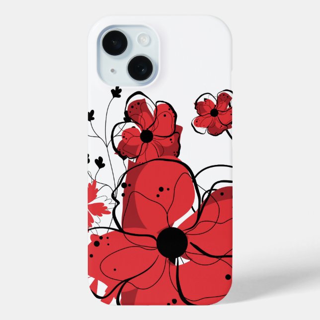 Coques Case-Mate iPhone Fille Cool moderne Fleurs rouge et noir (Verso)