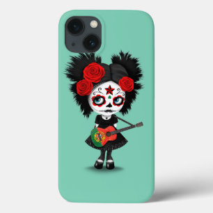 Etui iPhone 13 Fille de crâne de sucre jouant la guitare