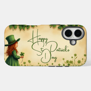Coque Pour iPhone 16 Fille de la Saint-Patrick avec des trèfles