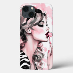 Case-Mate iPhone Case Fille de mode avec lollipop, aquarelle rose