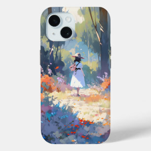Coque Pour iPhone 15 Fille en forêt Anime Impressionnisme