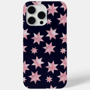 Coque iPhone 15 Pro Max Fille étoile rose glam sur le ciel bleu nuit