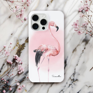 Coque iPhone 15 Pro Max Fille Flamant rose rose tropicale avec nom
