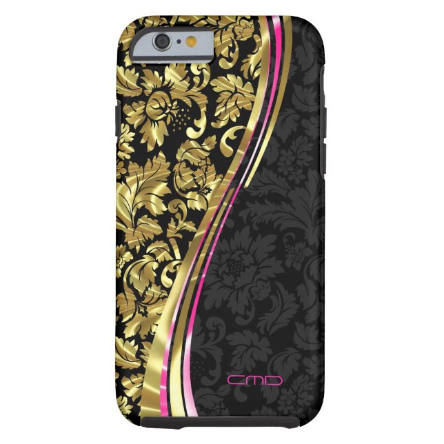 Coques Case-Mate iPhone Fille Florale Noire Et Or Damas (Dos)