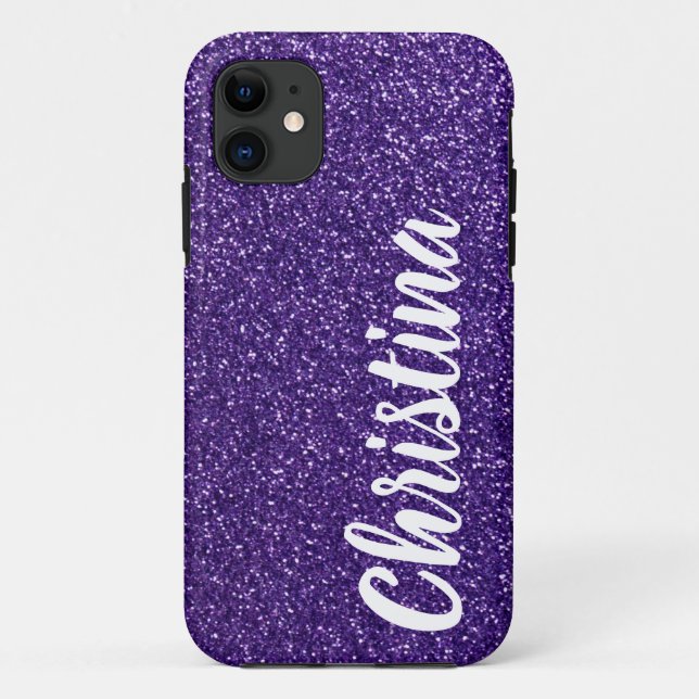 Coques Case-Mate iPhone Fille foncé violet nom de Parties scintillant pers (Dos)