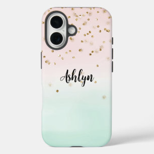 Coque Pour iPhone 16 Fille Glam Blush Mint Rose Or Éperche Confetti