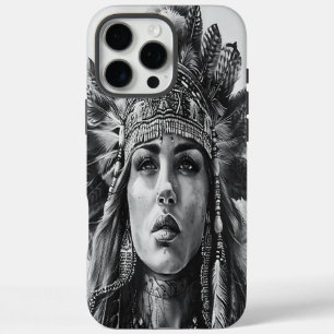 Coques iPhone 16 Pro Max Fille guerrière indienne en plumes en plein jour