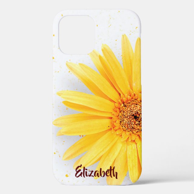 Coques Case-Mate iPhone Fille Jaune Daisy Floral Nom personnalisé (Verso)