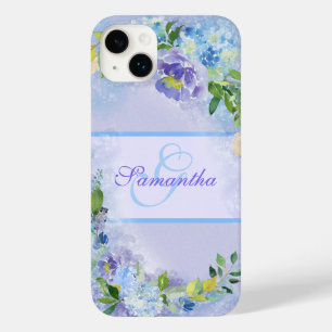 Coque Pour iPhone 14 Plus Fille Lavande Bleu Aquarelle Nom Floral Initial