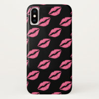Fille Lèvres Rose Chaud Et Noir Motif Baiser