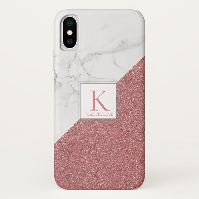 Coques Case-Mate iPhone Fille Marbre Blush Parties scintillant rose Monogr (Dos)