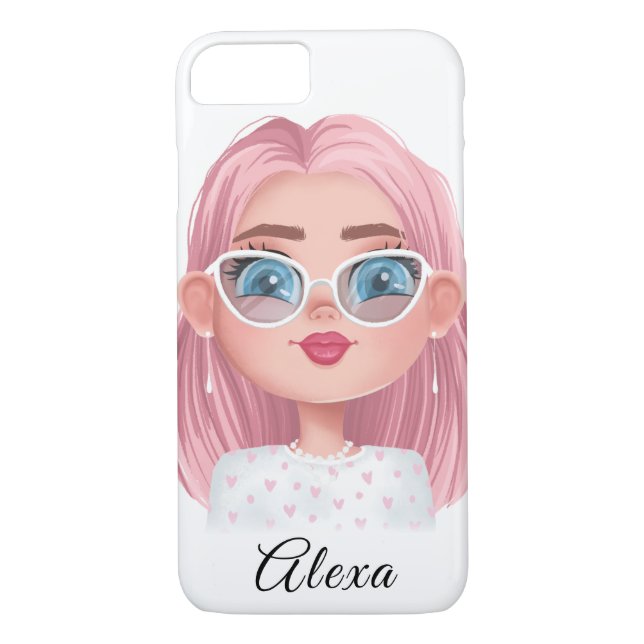 Coques Case-Mate iPhone fille mignonne avec cheveux roses (Dos)