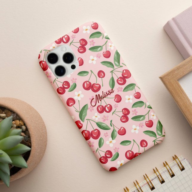 Coques Case-Mate iPhone Fille mignonne Rose Rouge Cerisier Motif personnal (Créateur téléchargé)