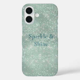 Coque Pour iPhone 16 Fille Mint Glitzy Sparkle