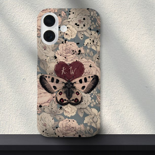 Coque Pour iPhone 16 Fille papillon gothique Moth Rose Grunge Monogramm