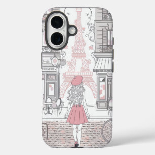 Coque Pour iPhone 16 Fille Parisienne - Tour Eiffel mignonne et rue du 