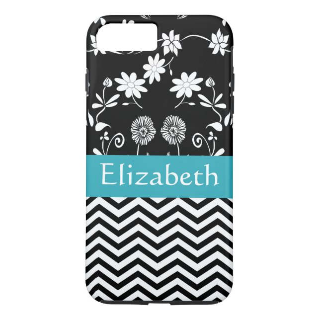 Coques Case-Mate iPhone Fille personnalisée Mod Daisies & Chevron avec nom (Dos)