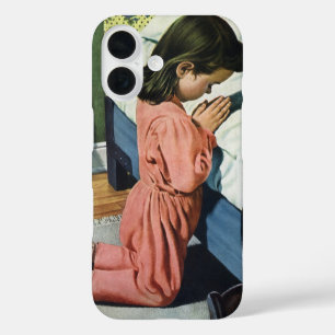 Coques iPhone 16 Fille priant au coucher, la prière du Seigneur