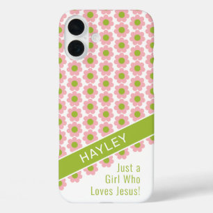 Coques iPhone 16 Plus Fille qui aime Jésus rose marguerite