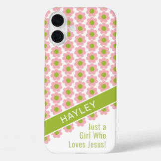 Coques iPhone 16 Plus Fille qui aime Jésus rose marguerite