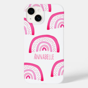 Coque Pour iPhone 14 Fille rose arc-en-ciel prénom