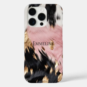 Coques iPhone 16 Pro Fille Rose Black Gold Cowgirl Cowhide