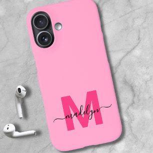 Coque Pour iPhone 16 Fille rose élégant Nom minimal Monogramme