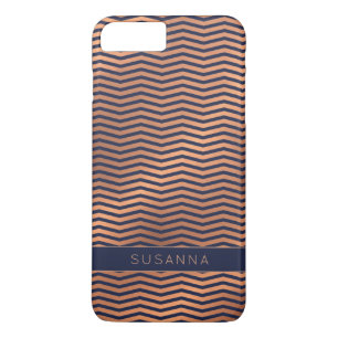 Case-Mate iPhone Case Fille Rose en cuivre or pelle marine bleu Chevron