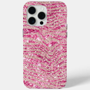 Coque iPhone 15 Pro Max Fille rose et Parties scintillant rousse Zebra