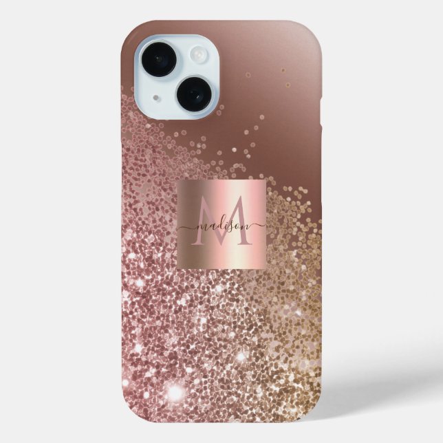 Coques Case-Mate iPhone Fille Rose Gold Parties scintillant Nom Monogramme (Verso)