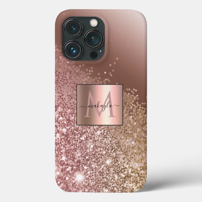 Coques Case-Mate iPhone Fille Rose Gold Parties scintillant Nom Monogramme (Verso)