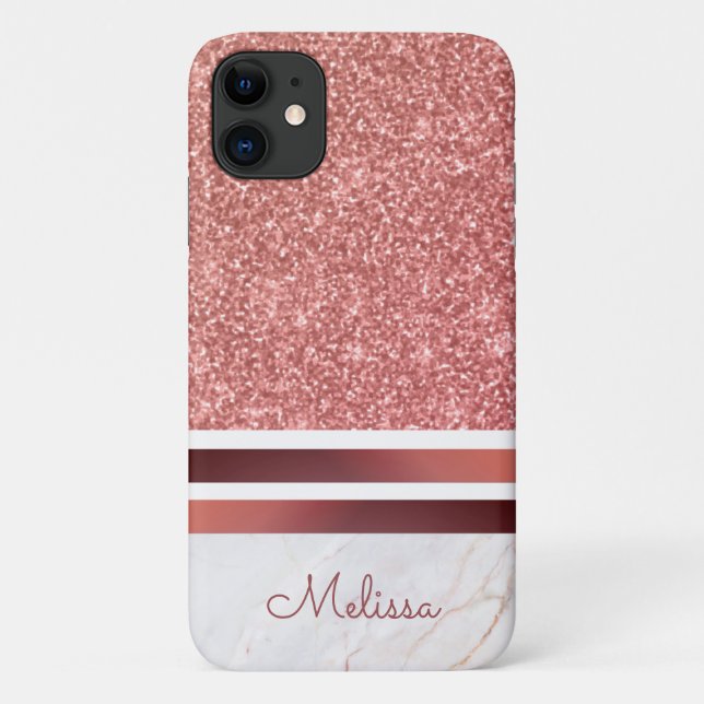 Coques Case-Mate iPhone Fille Rose Gold Stripes Faux Parties scintillant a (Dos)