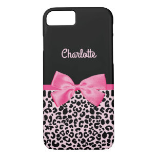 Coque iPhone 7 Fille rose noir Empreinte de léopard mou Bow et no