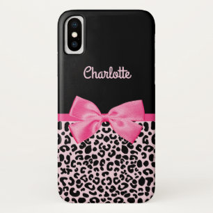 Etui iPhone Case-Mate Fille rose noir Empreinte de léopard mou Bow et no