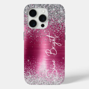Coque iPhone 15 Pro Fille rose Parties scintillant argent étincelante