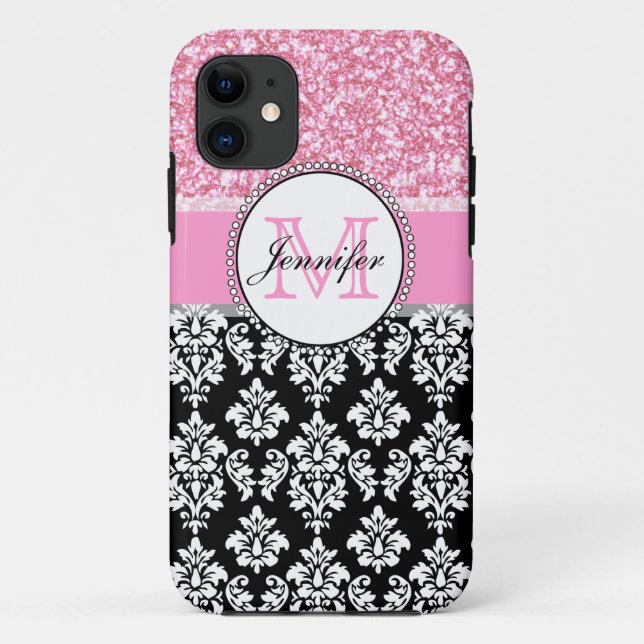 Coques Case-Mate iPhone Fille, rose, Parties scintillant, Damas noir Perso (Dos)